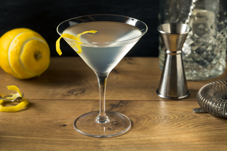 Boozy Refreshing Gin Martini with a Lemon Garnish